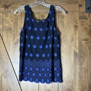 Next Blue Embroidered Eyelet Vest Tank Top Size UK 10 US Size 4-6‎